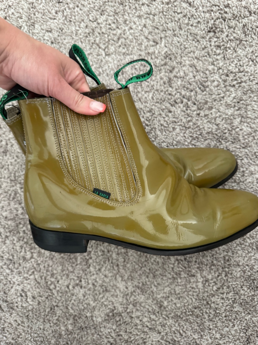 Olive Green Patent Chelsea Cowboy Boots